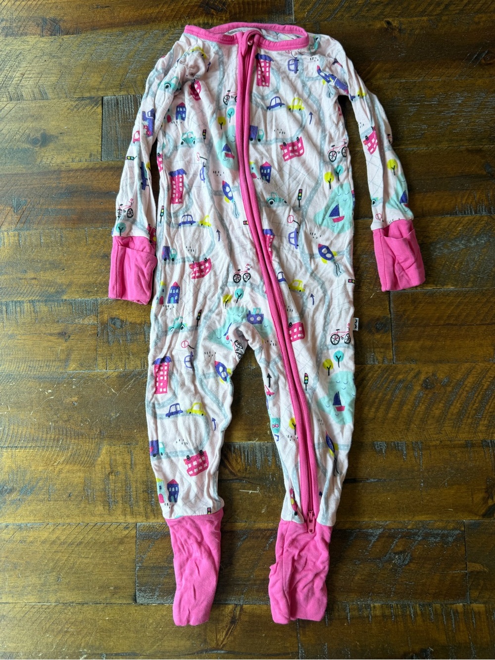 Little Sleepies Pink Printed Footed Pajama with City & Transport detail, 6-12m